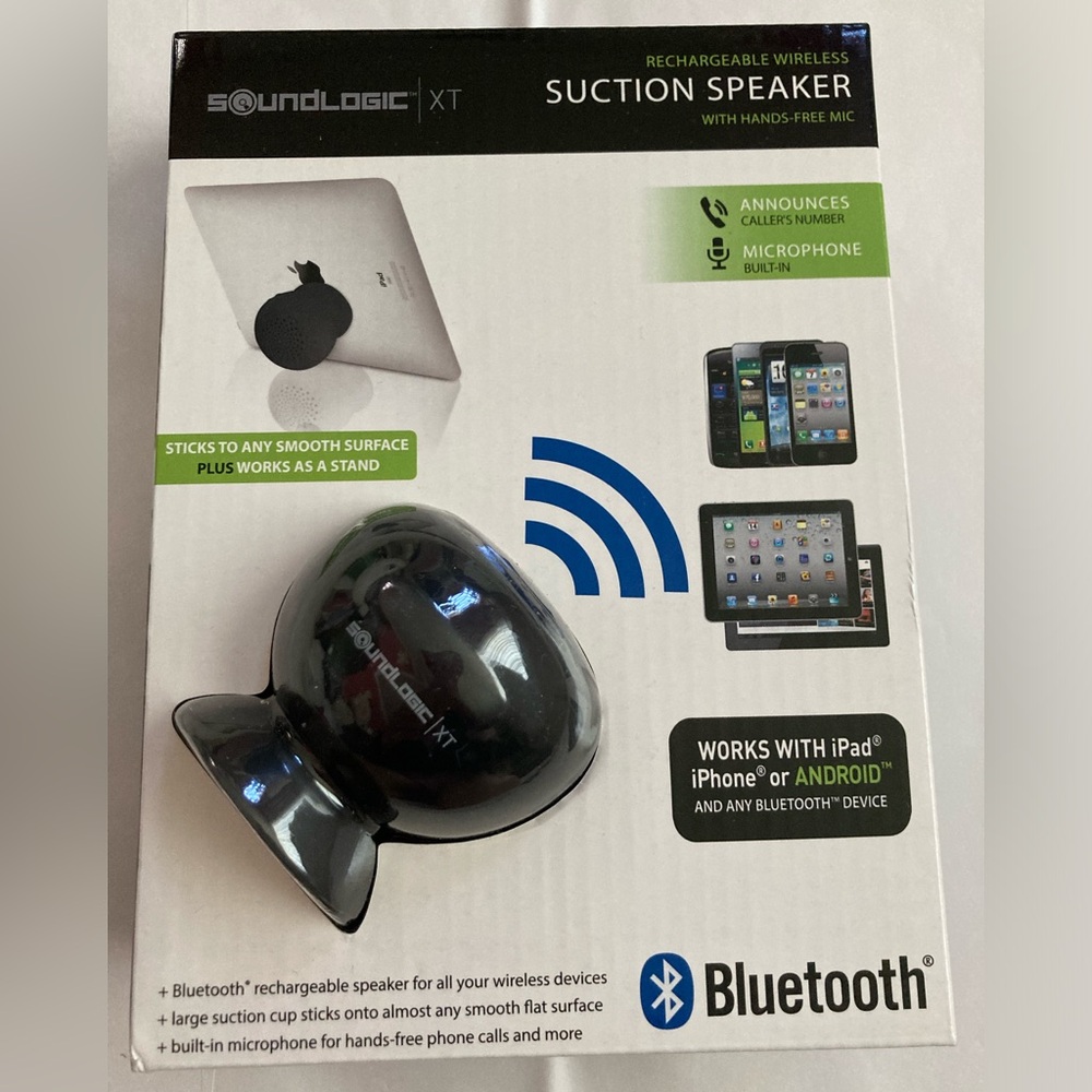 NWT SoundLogic XT Bluetooth rechargeable wireless suction speaker Hands-Free Mic